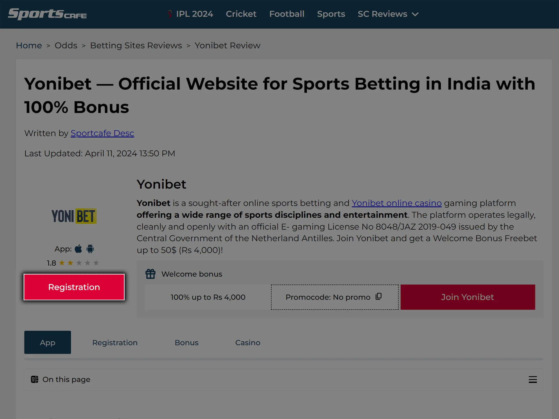 Click on the button to open the Yonibet website.