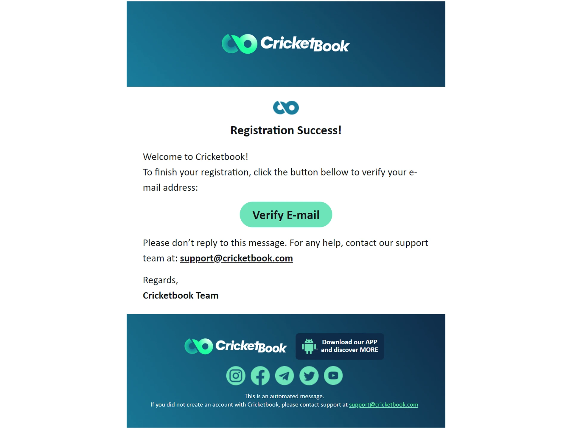 Verify your Cricketbook account.